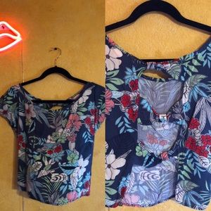 Tropical Open-Back Crop Top